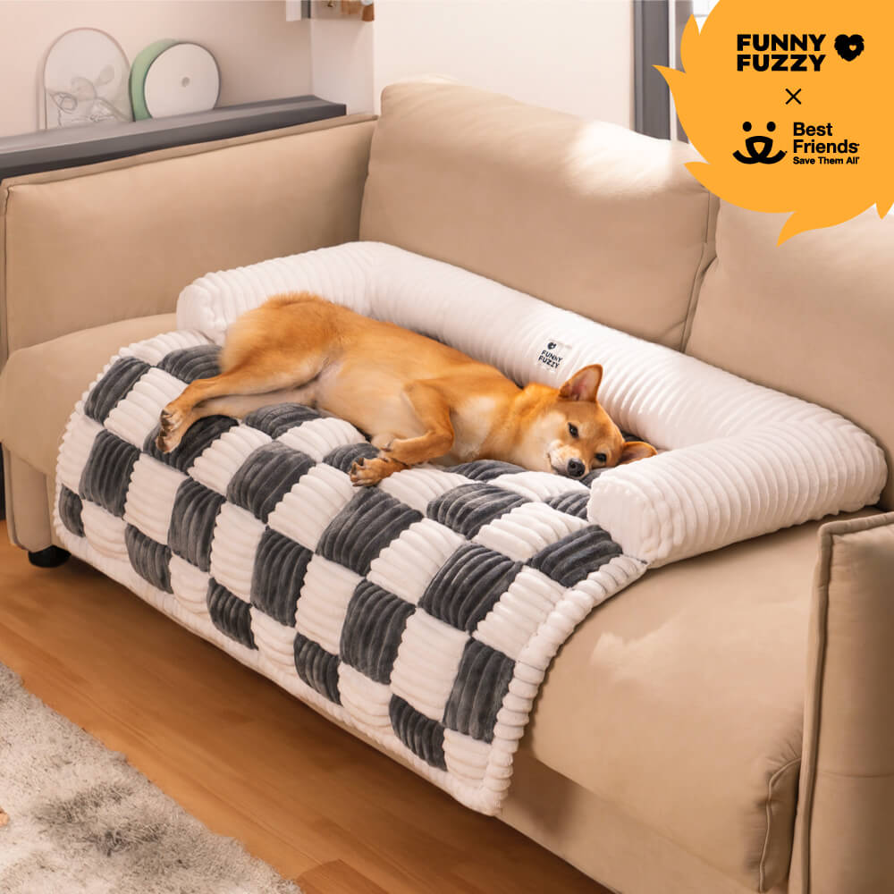 Cubierta protector de muebles para perros acogedores a cuadros de crema cuadrado