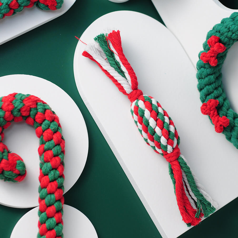 Juguete de cuerda de algodón de Navidad, juguetes de lujo resistentes para masticar, regalos para perros, juego de juguetes para la dentición