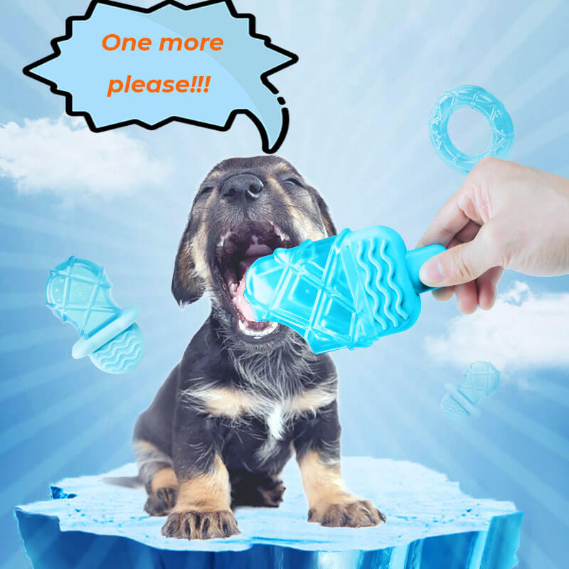 Juguete de dentición para perros con polo de hielo lleno de agua de goma refrescante
