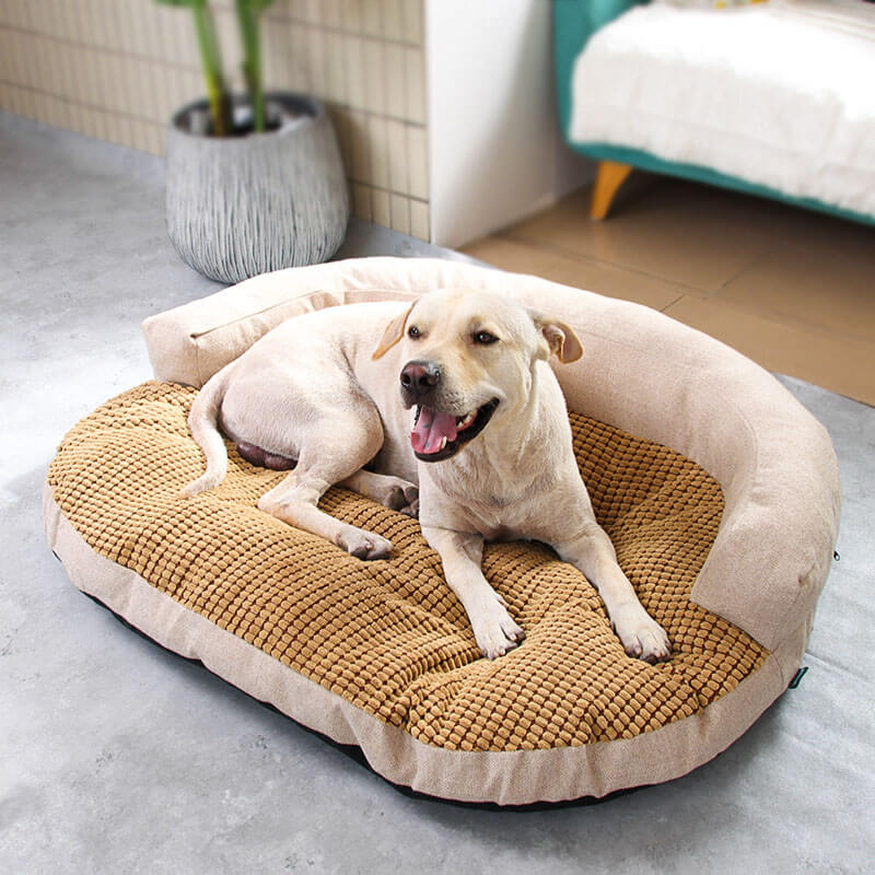 Sofá cama interior extraíble para mascotas con protector de cuello de lana de maíz