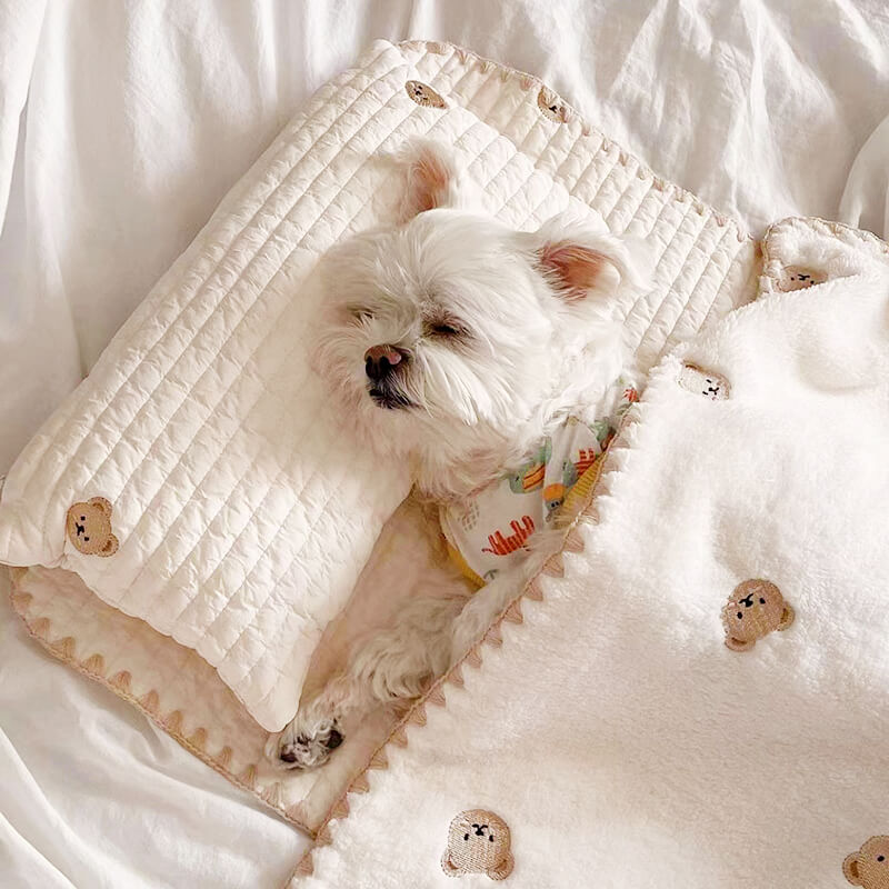 Conjunto de Cama Acolchada de Almohada para Mascotas de Algodón Bordado y Acogedor