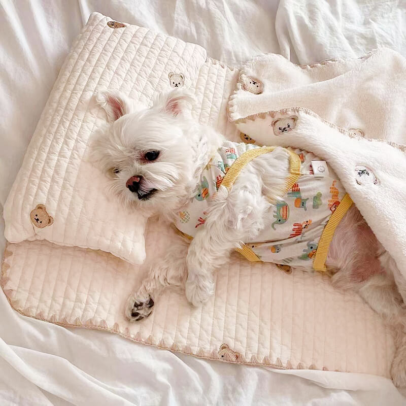 Conjunto de Cama Acolchada de Almohada para Mascotas de Algodón Bordado y Acogedor