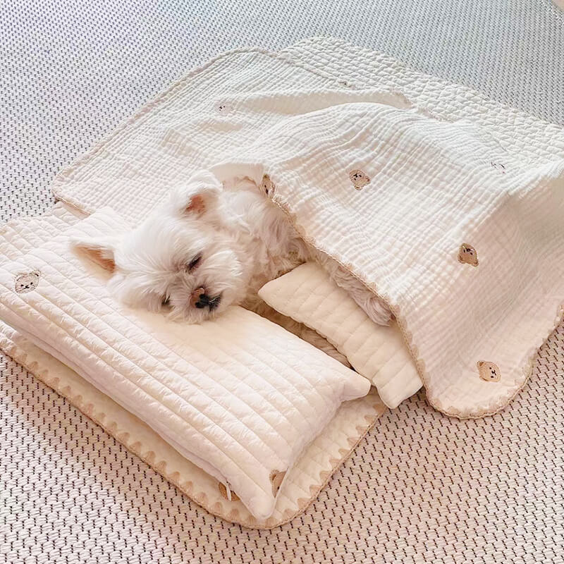 Conjunto de Cama Acolchada de Almohada para Mascotas de Algodón Bordado y Acogedor