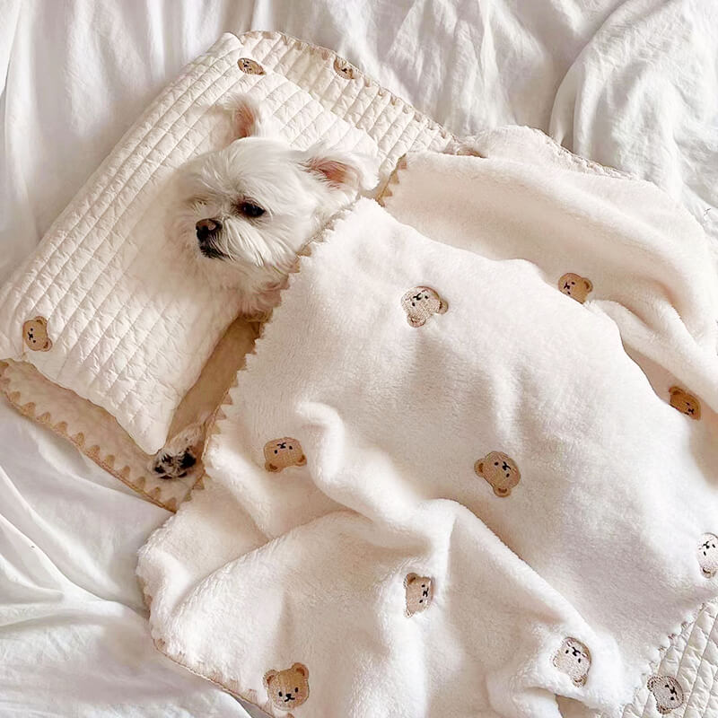 Conjunto de Cama Acolchada de Almohada para Mascotas de Algodón Bordado y Acogedor