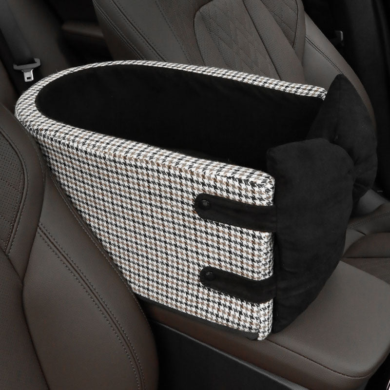 Asiento de coche para mascotas con pajarita y consola Lookout de pata de gallo