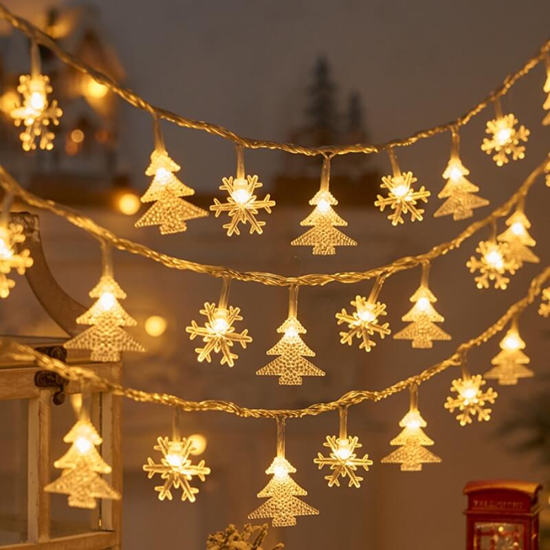 Luces LED Cadena de luces USB con renos y copos de nieve navideños