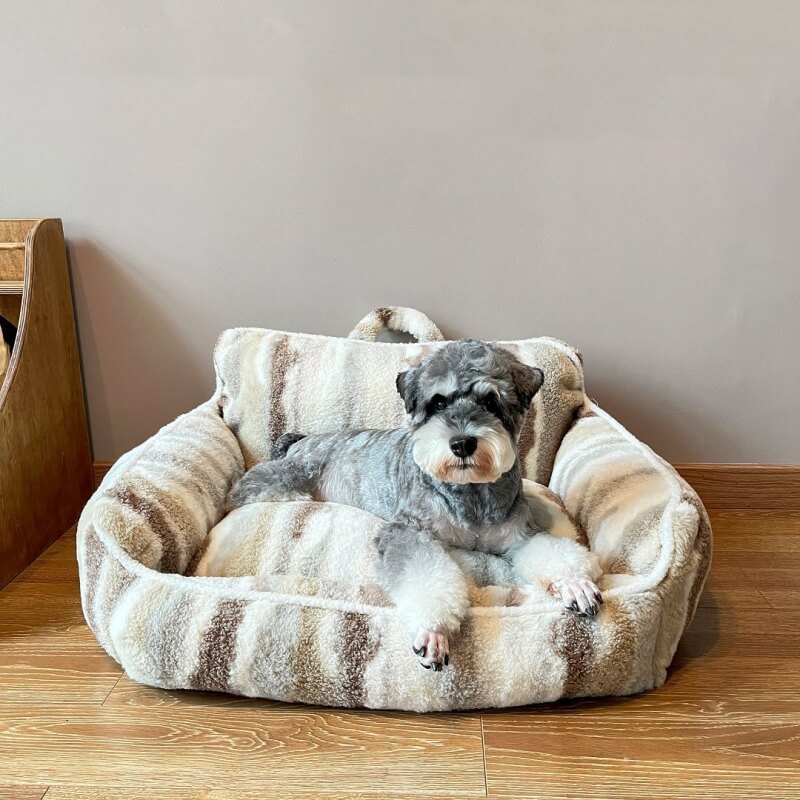 Sofá cama de lujo para perros y gatos con estampado de cebra y lana de cordero