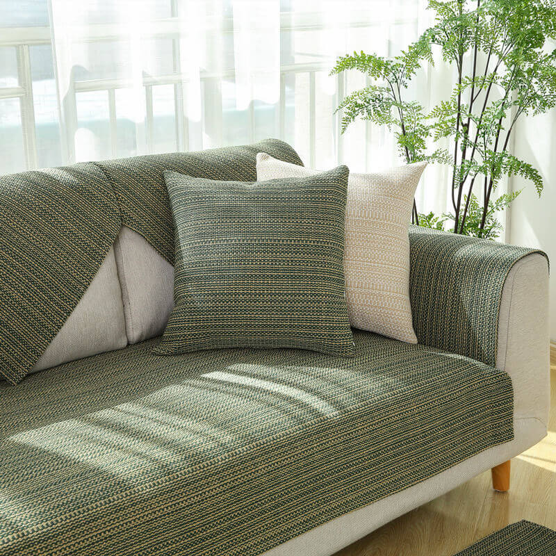 Funda de sofá antirrayas tejida a mano de lino natural