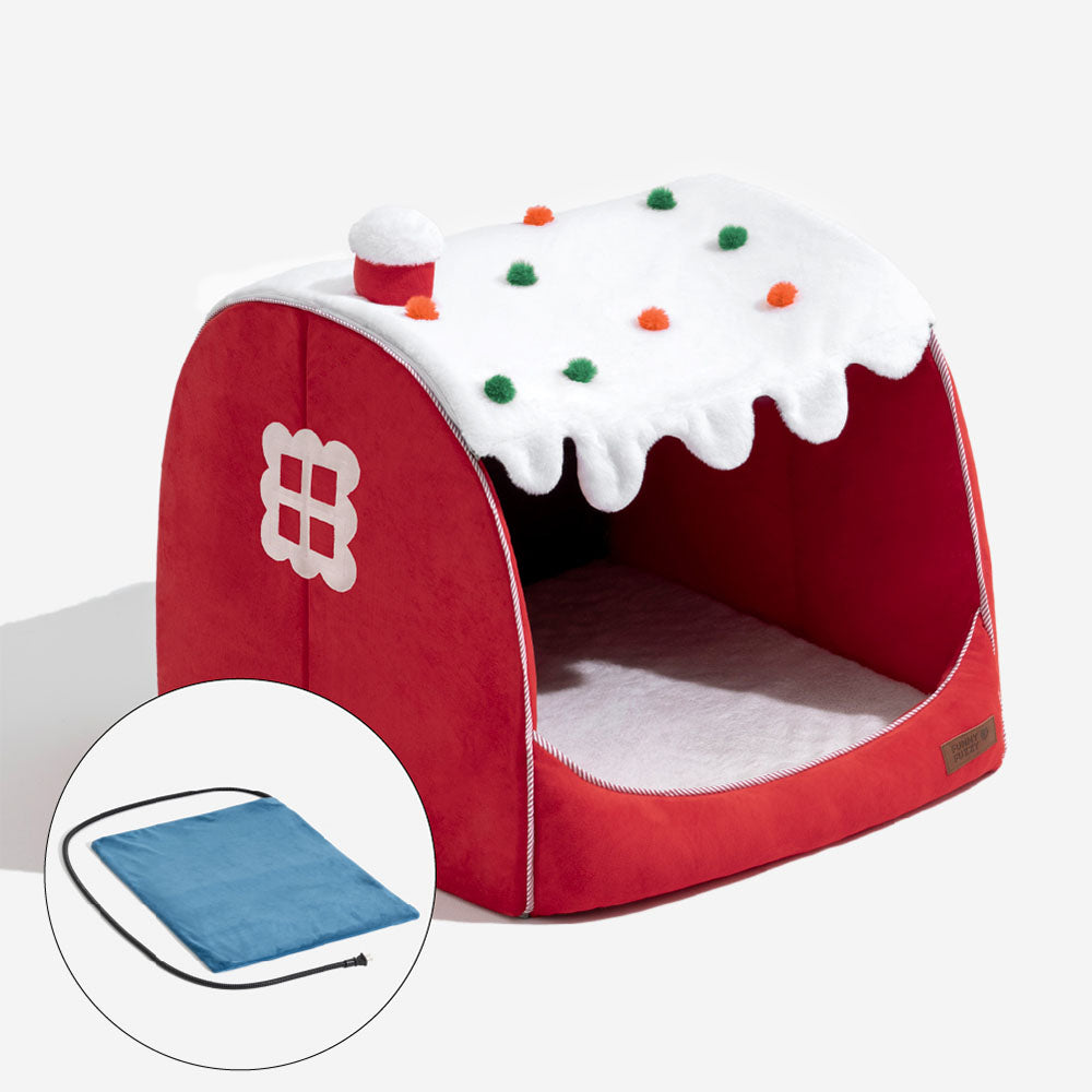 Cama ortopédica para perros Festive Snow House: calidez navideña