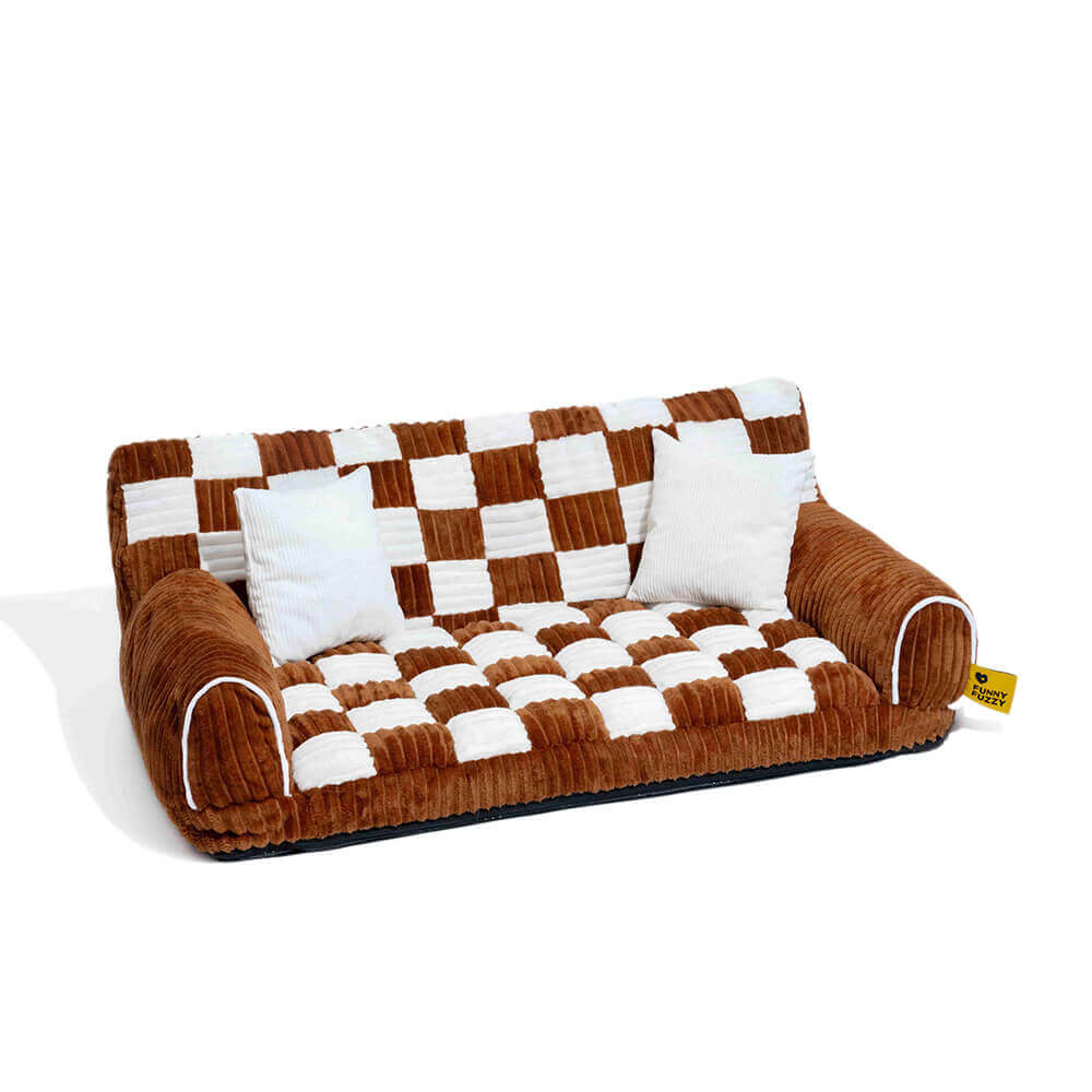 Soporte ortopédico de tablero de ajedrez vintage cama de sofá de perros extra grande - sofá King's