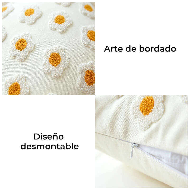 Almohada de sofá con margaritas bordadas