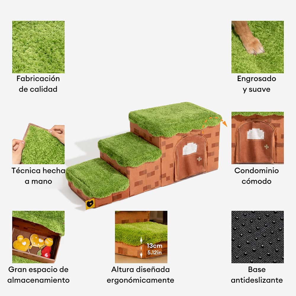 Escalera de mascotas plegable hecha a mano de píxeles retro con almacenamiento - Blocky PawGame