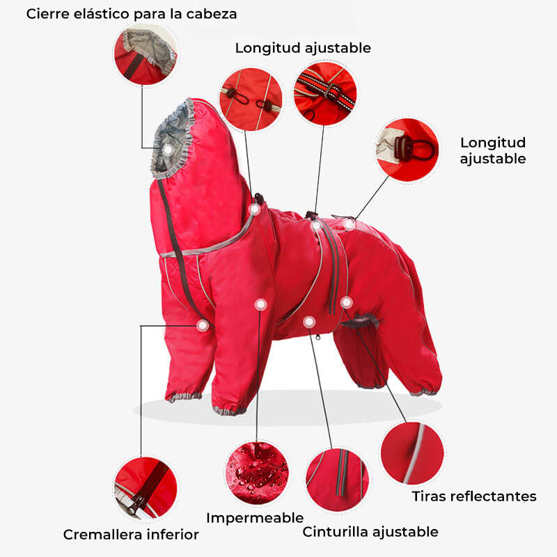 Chaqueta impermeable para exteriores para perros grandes, impermeable, ajustable, para lluvia