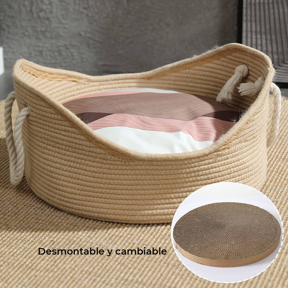 Cama para gatos de mimbre para mascotas, cuna hecha a mano duradera de paja