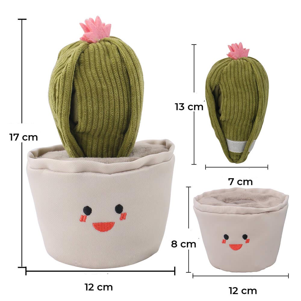 Juguete interactivo de peluche con forma de cactus y chirrido para perros con alimentación lenta