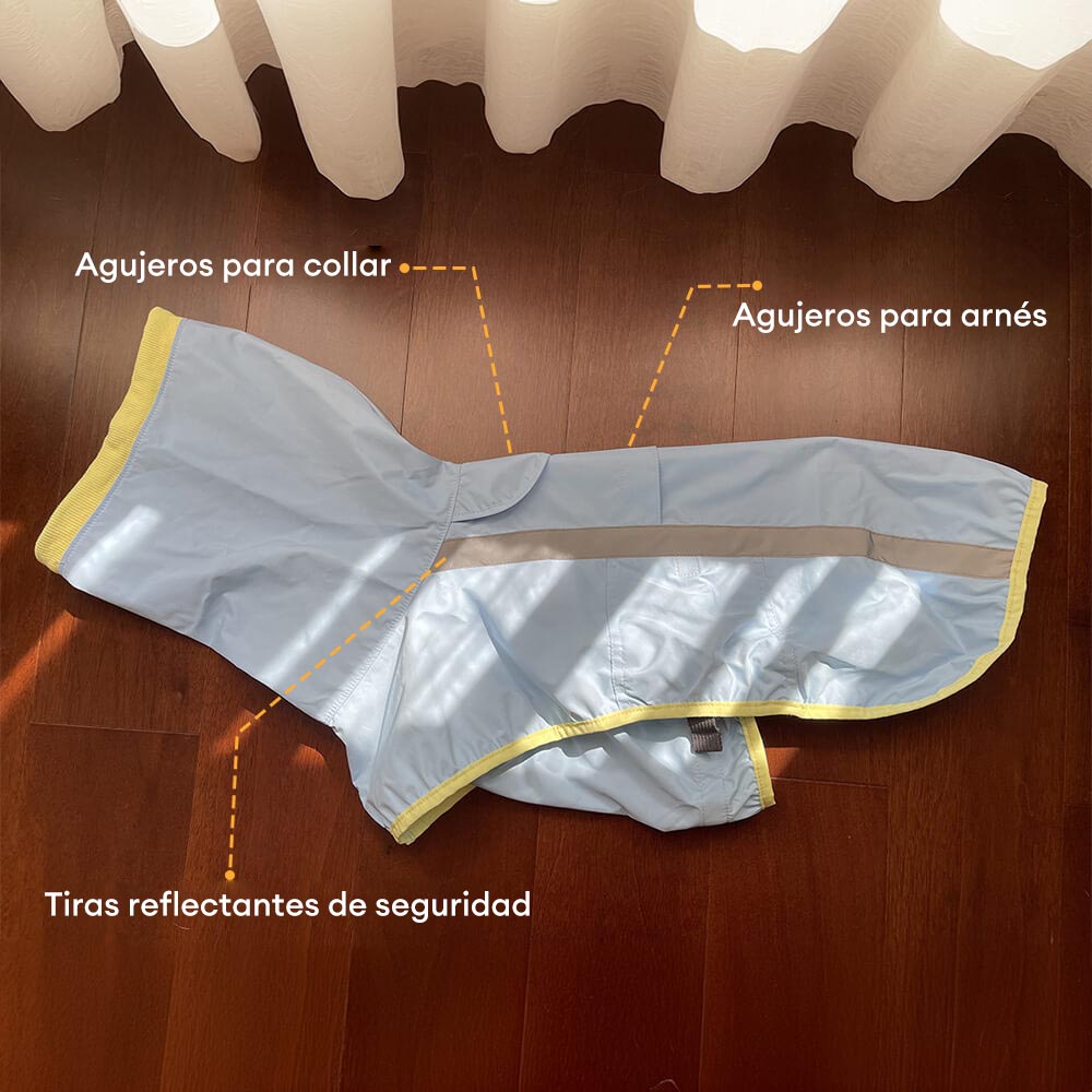 Chubasquero ligero e impermeable para perros con capucha y tira reflectante para exteriores