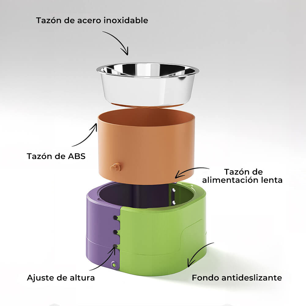 Tazón para mascotas con alimentador lento y protección elevada ajustable para el cuello