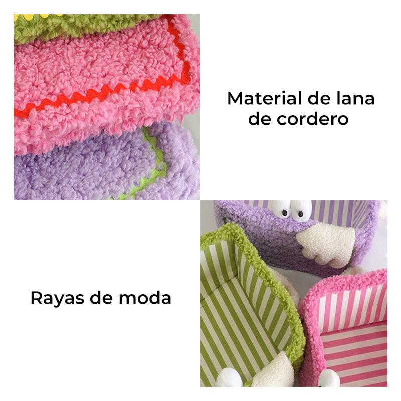 Cesta de almacenamiento plegable a rayas de pequeño monstruo colorido