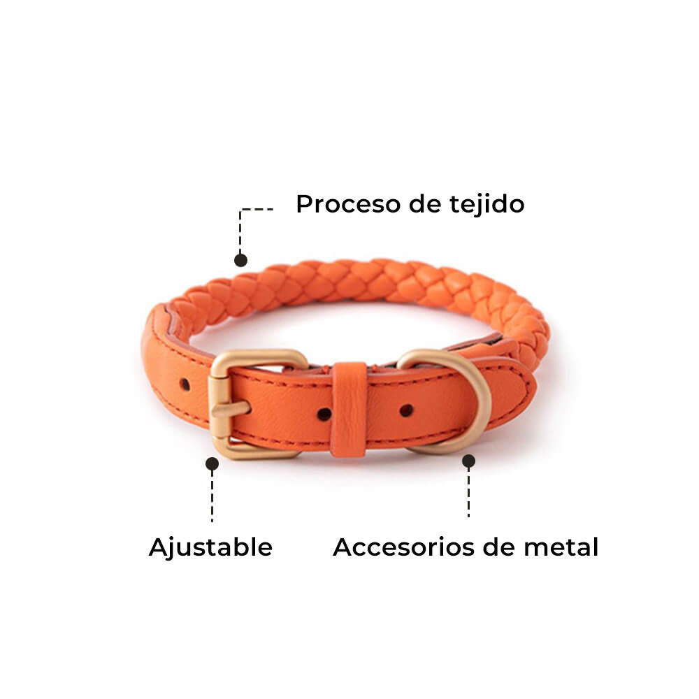 Conjunto de paseo para perros con correa y collar para cachorros de piel sintética tejido a mano