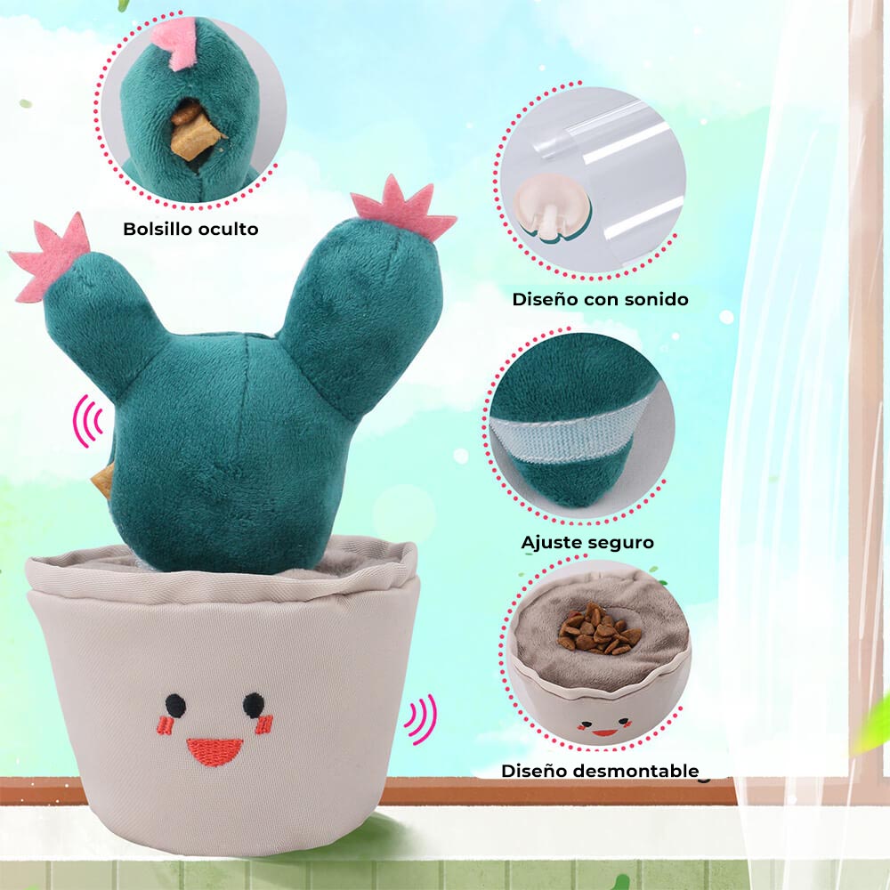 Juguete interactivo de peluche con forma de cactus y chirrido para perros con alimentación lenta