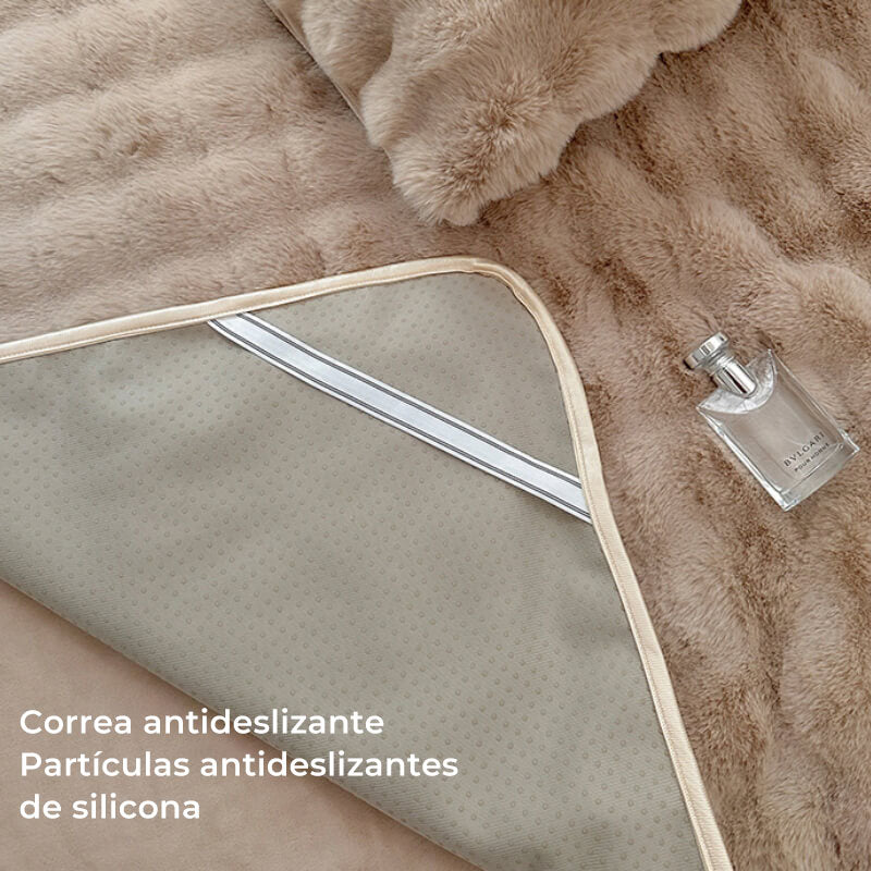 Funda de colchón antideslizante de piel sintética de conejo de lujo