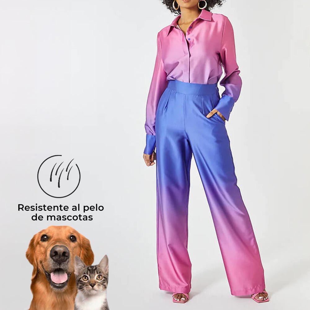 Conjunto de pantalones y camisa con botones degradados elegantes y resistentes al pelo de mascotas