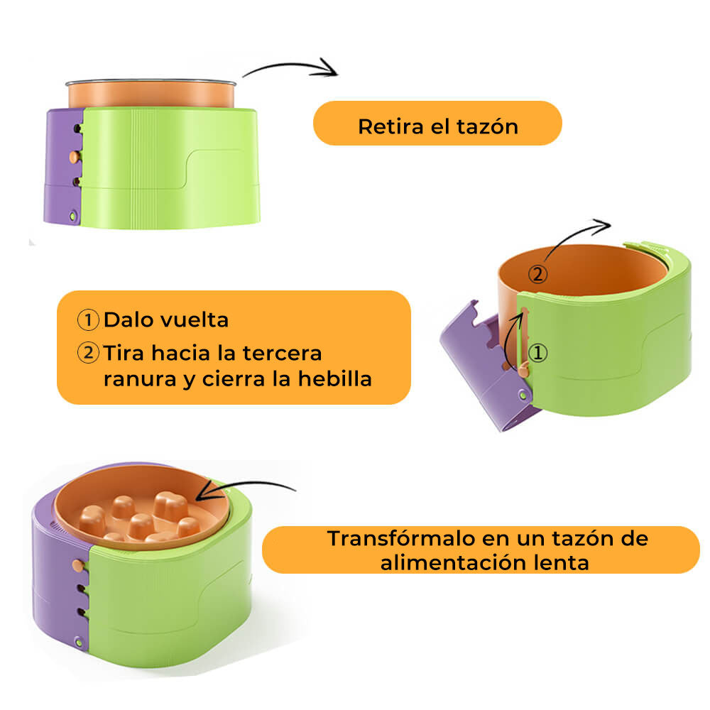 Tazón para mascotas con alimentador lento y protección elevada ajustable para el cuello