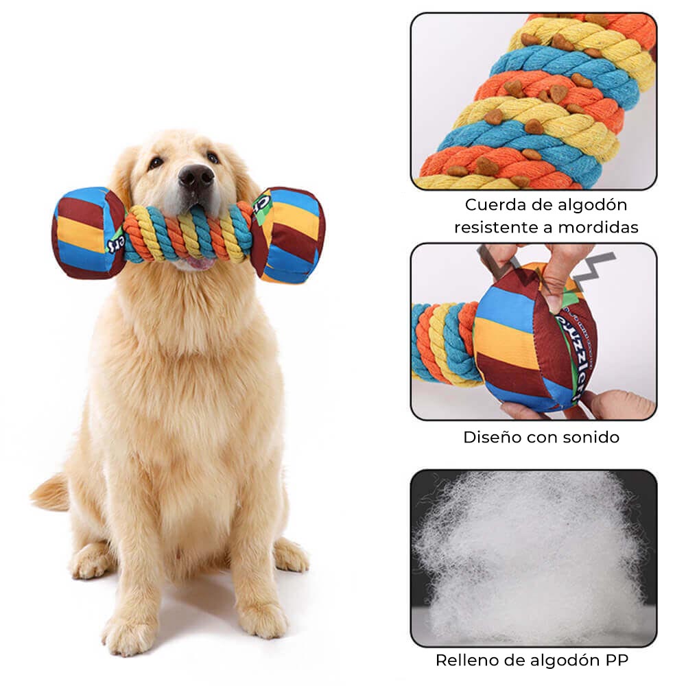 Juguete interactivo con forma de mancuerna y chirrido para perros, duradero y con cuerda