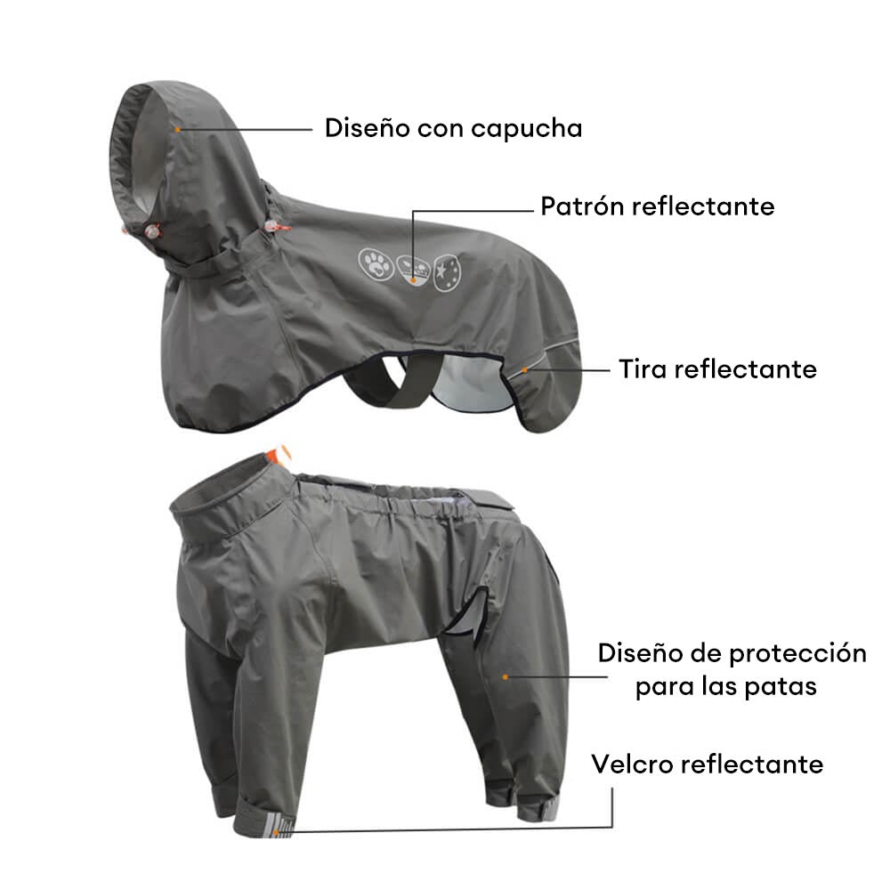 Chubasquero impermeable reflectante para exteriores para perros de cuatro patas con capucha