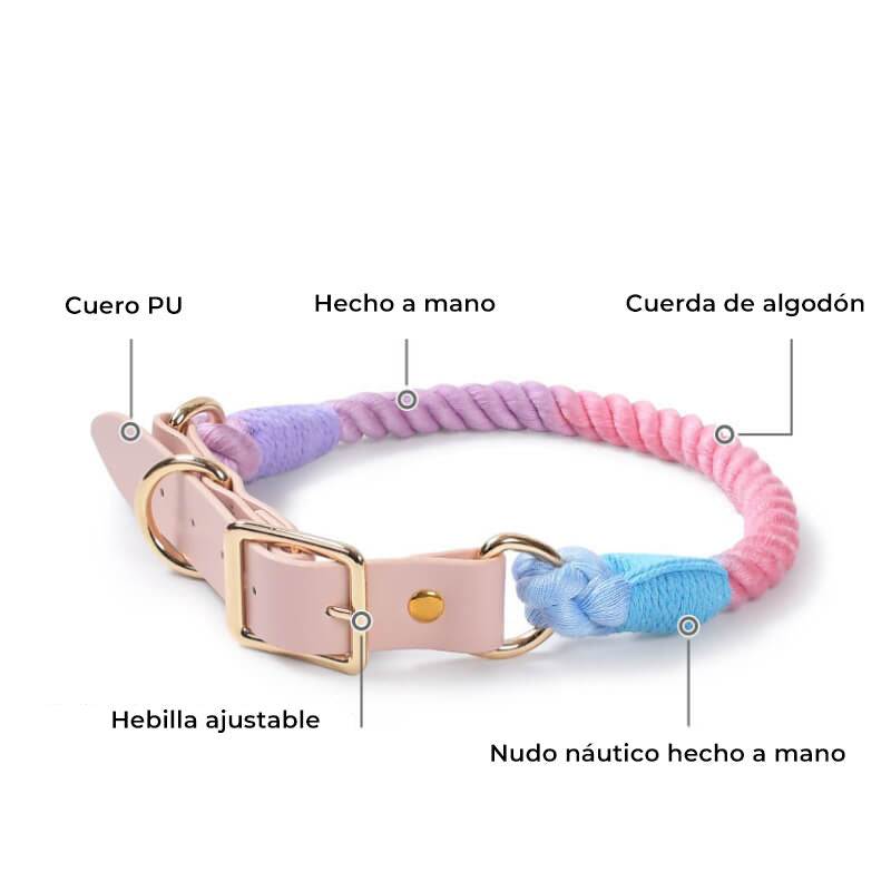 Collar y correa para perro tejidos a mano de cuero de moda y sin tirones