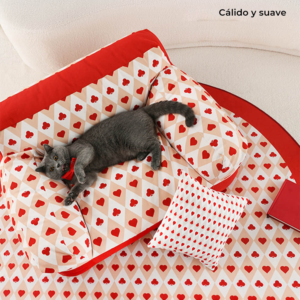 Sofá cama retro para mascotas con forma de corazón rojo, sofá cama para perros con soporte completo