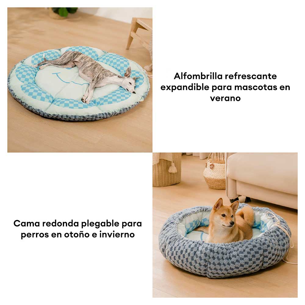 Cama para perros redonda con colchón de refrigeración reversible de doble cara