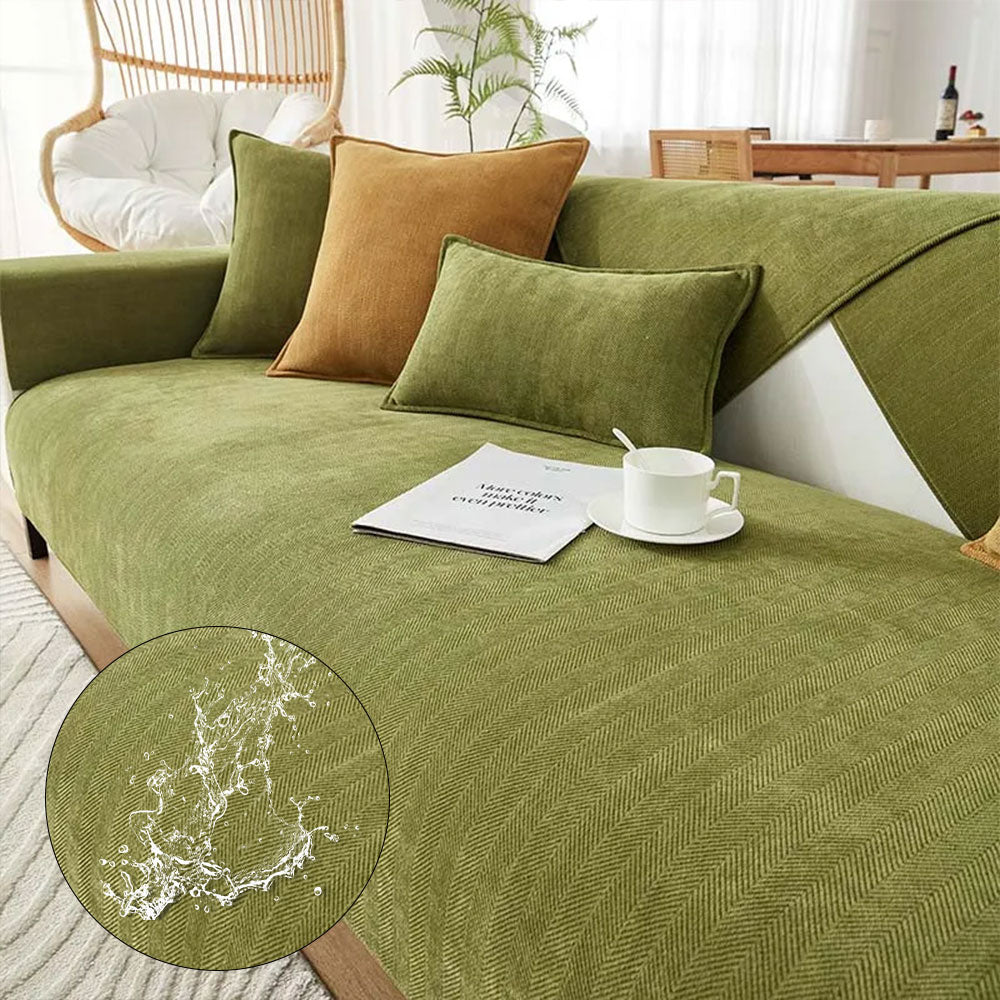 Capa de sofá impermeável e antiincrustante em tecido de chenille espinha de peixe