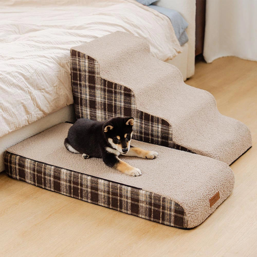 Escaleras de rampa para mascotas extraíbles de esponja de alta densidad a cuadros - COMFYCLIMB