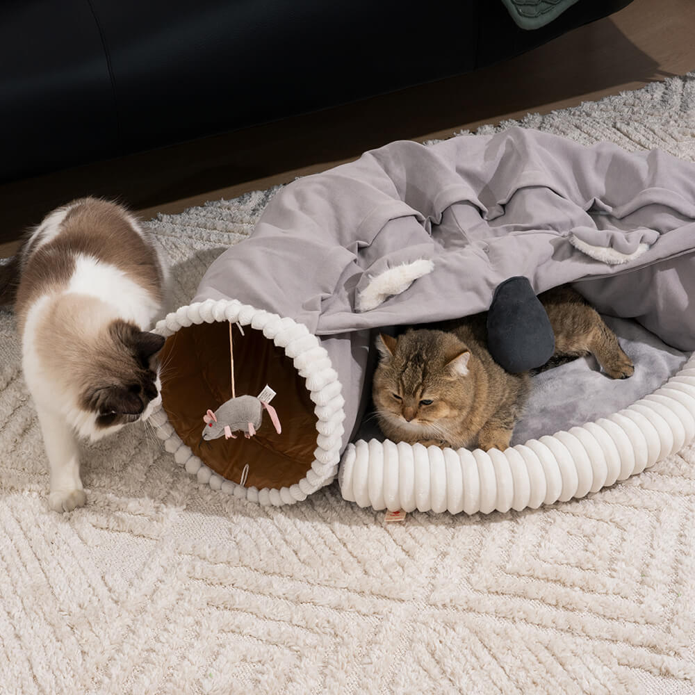 Cama túnel para gatos suave y plegable para interiores Koalaing 2 en 1